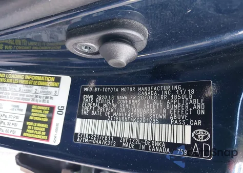 2019 Toyota Corolla Le from USA, damaged, VIN 2T1BURHE4KC201295